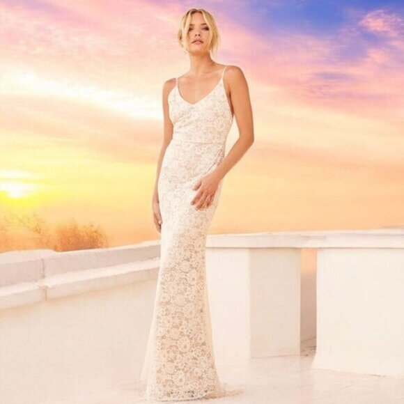 Lulus ✦ Full of Hope Lace Mermaid Dress ✦ Sleeveless Maxi w/ Train Size XS - Picture 14 of 16